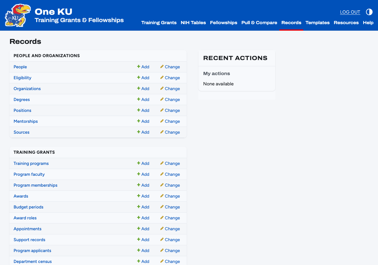The header tabs above the Records page, which lists every record type grouped by area